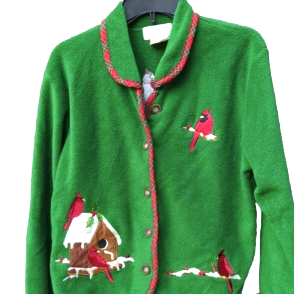 Winter Sweater Jacket With Red Birds Embroidered Women's SP